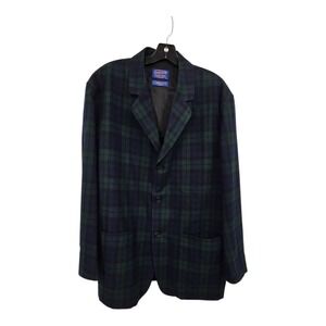 Vintage Pendleton Black Watch Plaid Wool Blazer Men L Green Blue 3 Button Jacket